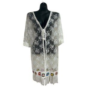 Somya Collection Women's M Medium Beach Coverup Duster Lace Crochet Cruise Wear